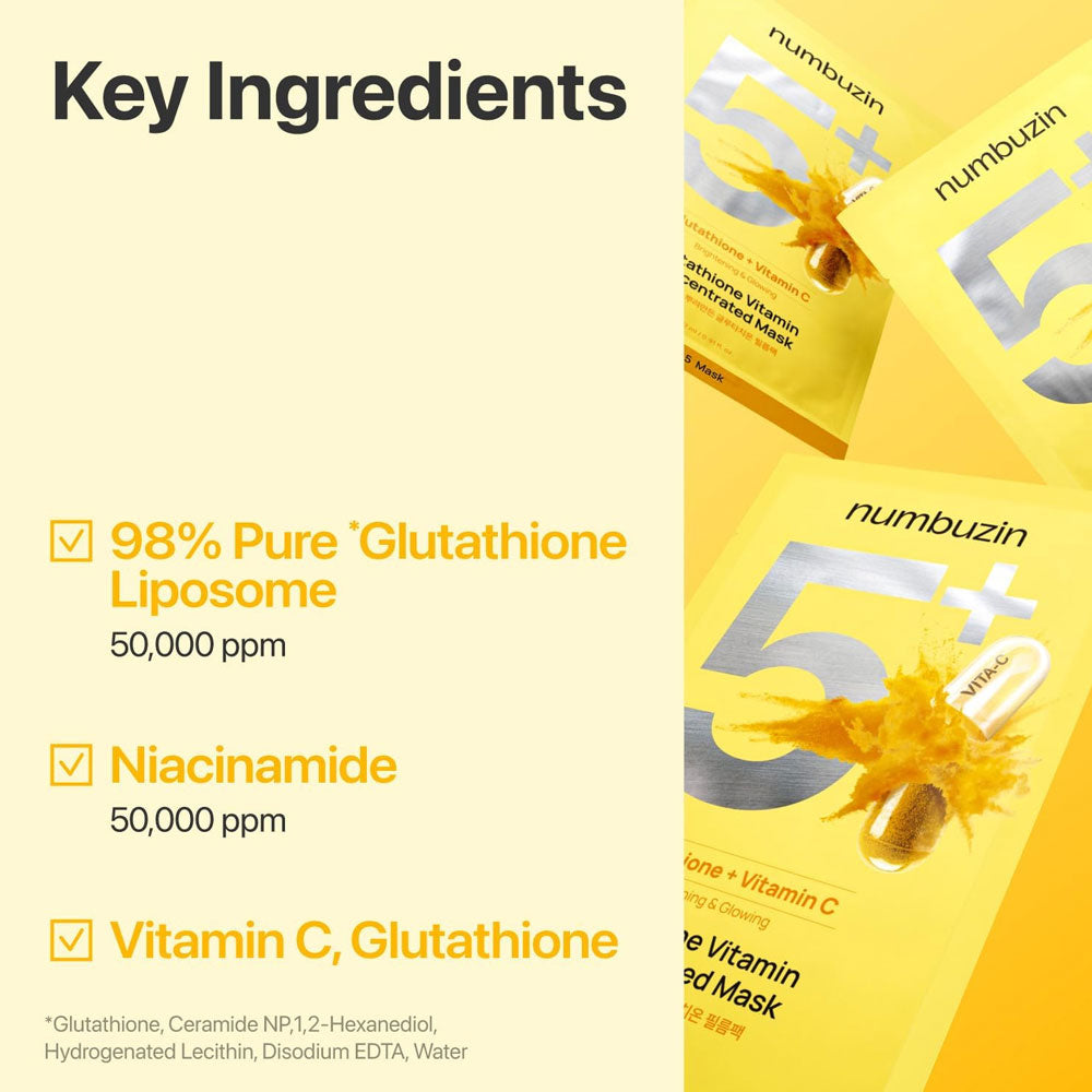 Numbuzin No.5+ Glutathione Vitamin Concentrated Mask (Single Sheet)