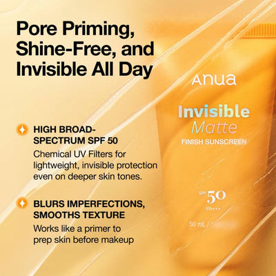 Anua Invisible Matte Finish Sunscreen 50ml SPF50 PA+++