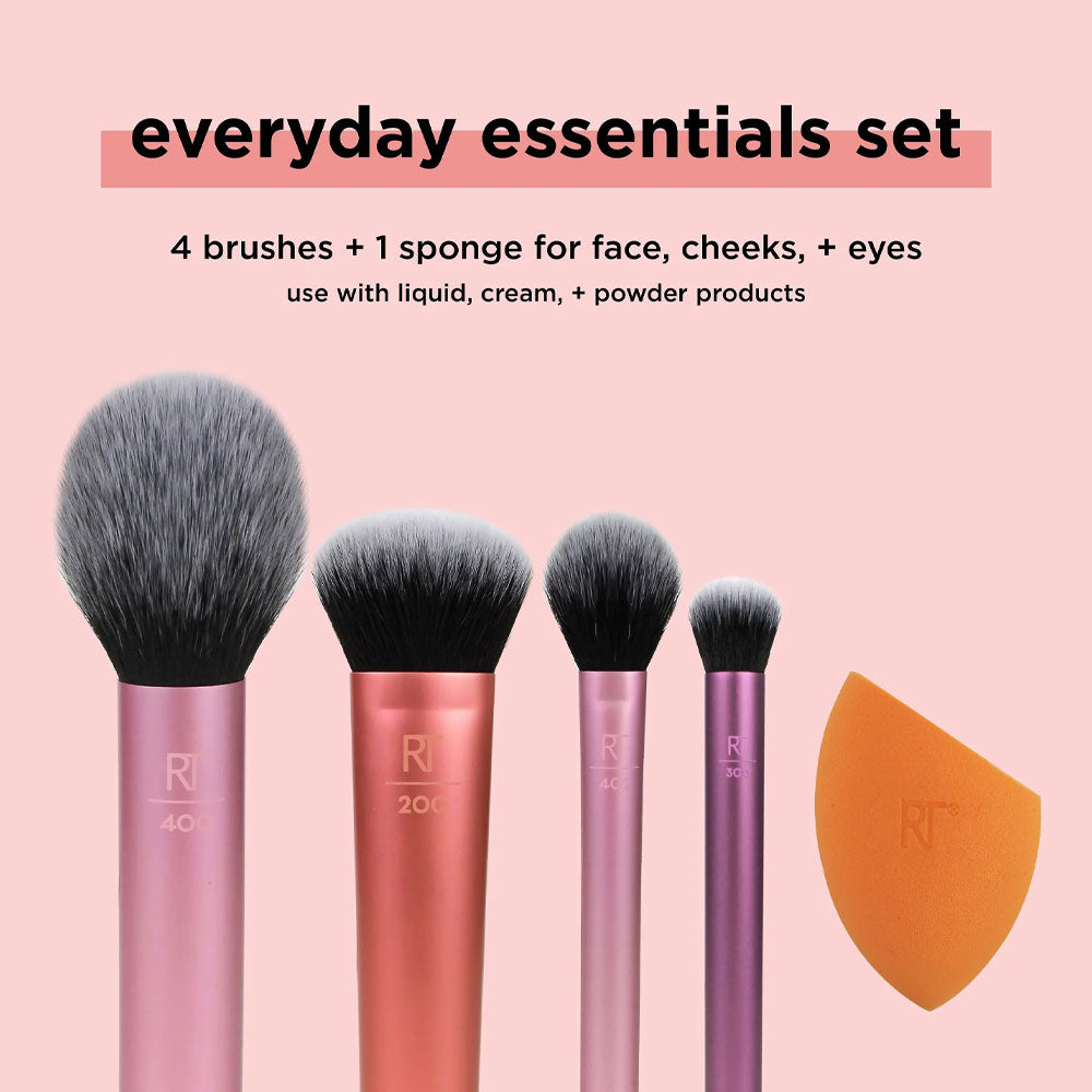 REAL TECHNIQUES Everyday Essentials Makeup Brush Set with Bonus Miracle Complexion Sponge